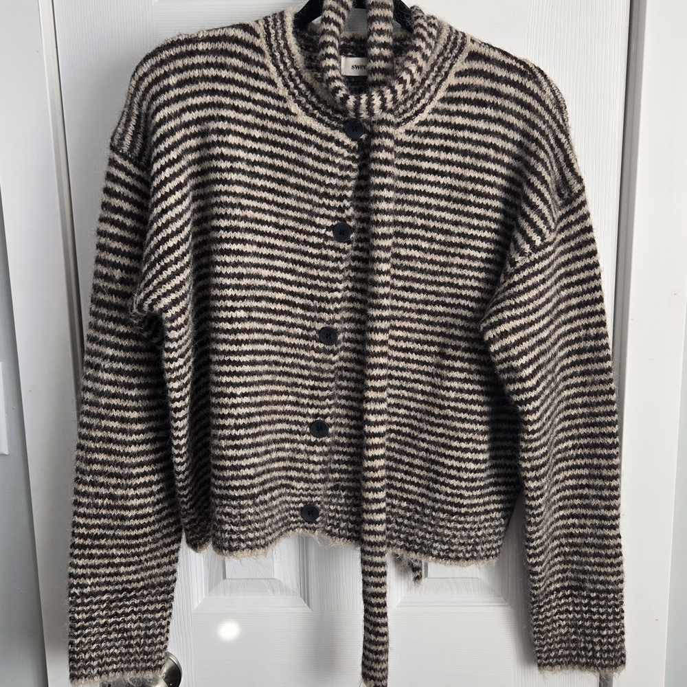 Striped Dark Brown and Cream Women's Cardigan - Picture 1 of 3